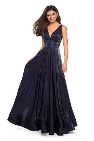 Versatile Items La Femme - Illusion Plunging V Neck Two Toned Satin A-Line Gown 27205SC - 1 pc Blush in Size 00 Available Versatile Items La Femme - Illusion Plunging V Neck Two Toned Satin A-Line Gown 27205SC - 1 pc Blush in Size 00 Available