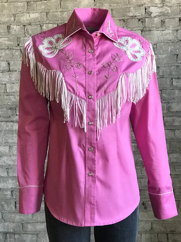 Refreshing Design Rockmount Womens Pink 100% Cotton Embroidered Fringe Western L/S Shirt