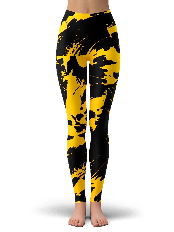 Fashion Must-have Black and Yellow Paint Splatter Leggings