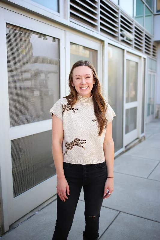 Fashion Must-have Oatmeal Cheetah Print Short Sleeve Vest | Boutique Elise | Cher