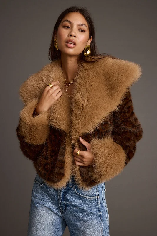 Retro Prints Wild Heart Leopard Faux Fur Cropped Jacket