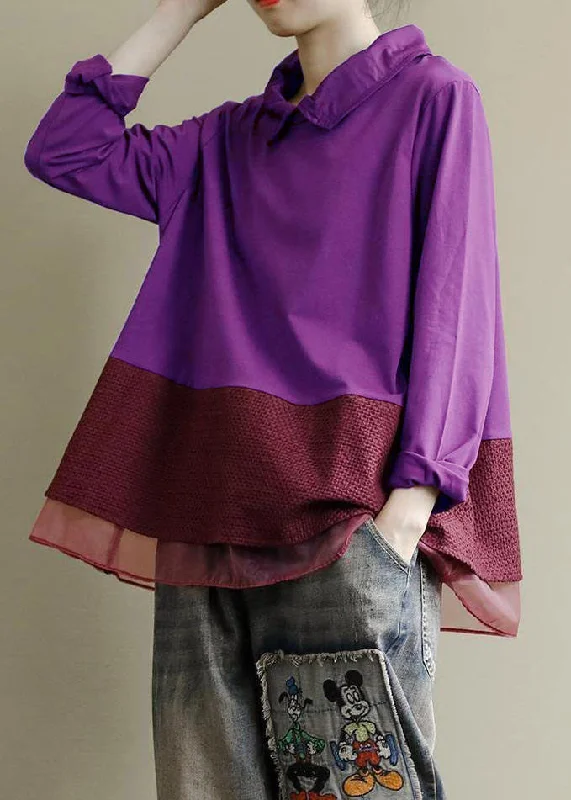 Multifunctional Style Plus Size Purple Tops Lapel Patchwork Clothes Pattern