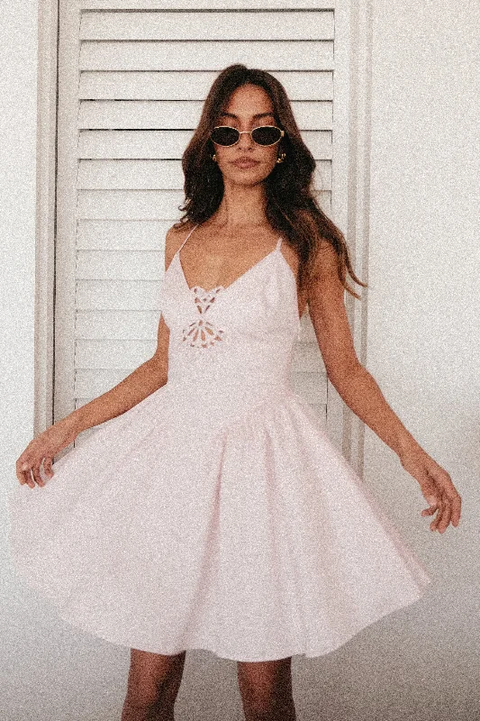 Lively And Youthful Muriel Cotton Mini Dress With Crochet - Powder Pink