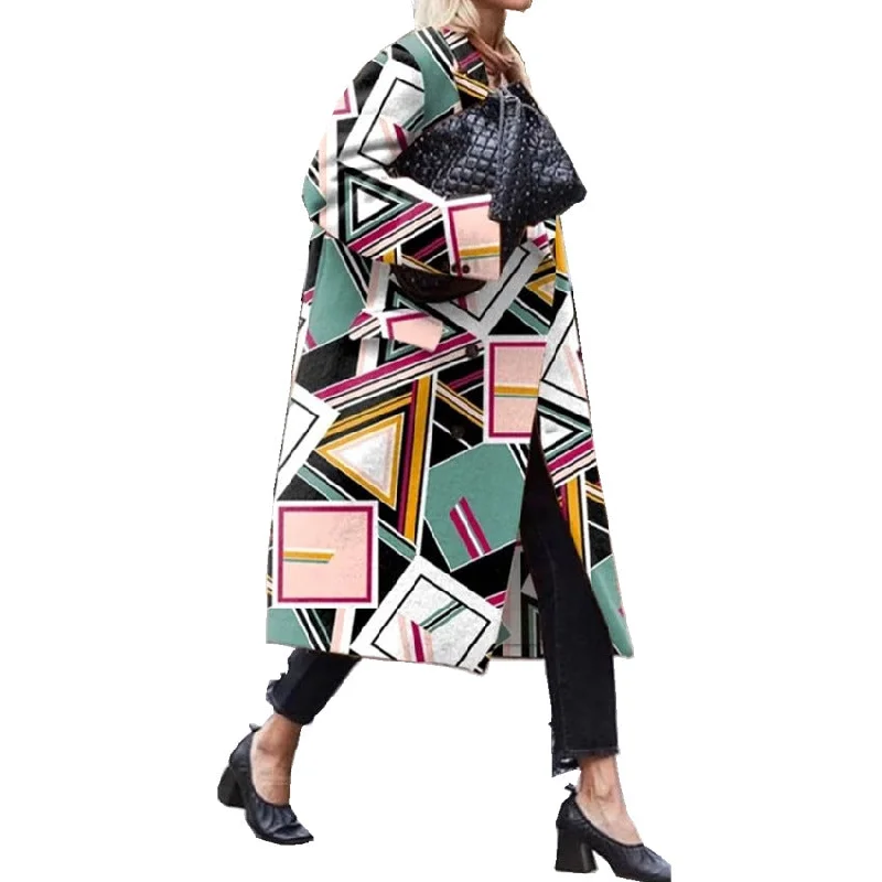 Feminine Charm Elegant Printed Long Overcoats for Women