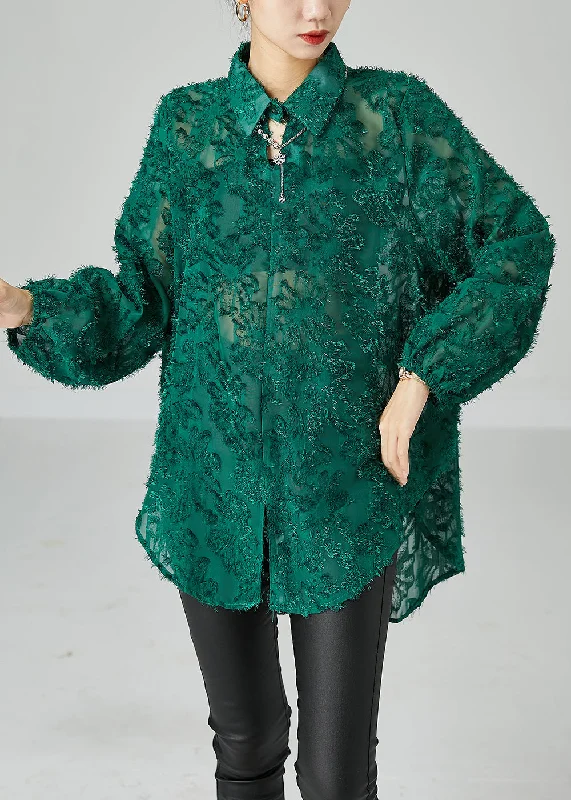 Fashion Selection Blackish Green Loose Lace UPF 50+ Shirt Tops Fluffy Summer