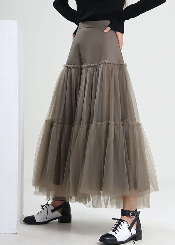 Fashionable Items Handmade Grey Green Patchwork Tulle pleated skirt Spring