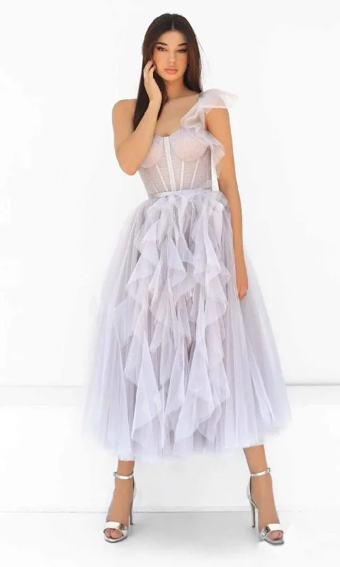 Retro Fashion Tarik Ediz - 51042 Ruffle Draped Tulle Dress
