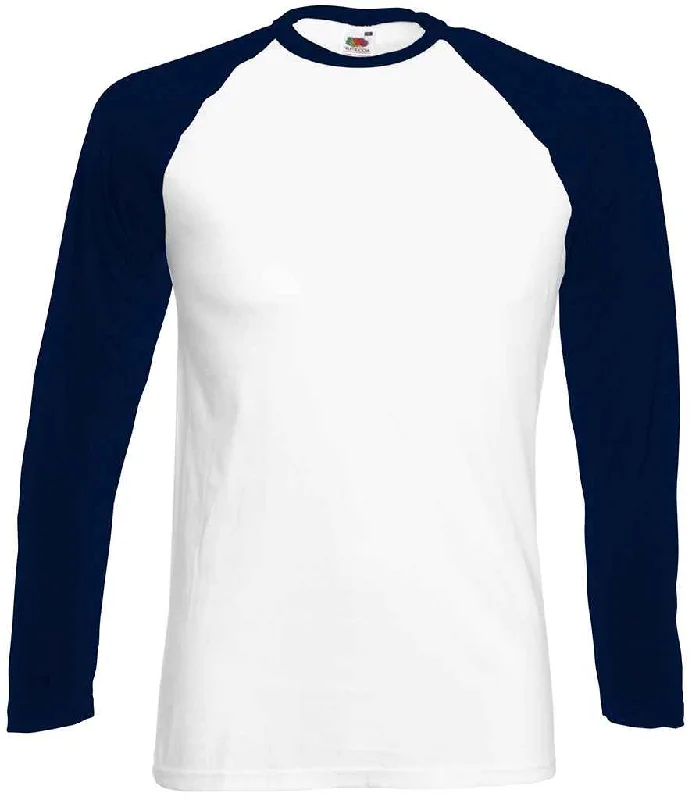 Fashion Style Fruit of the Loom Contrast Long Sleeve Baseball T-Shirt | White/Deep Navy Fashion Style Fruit of the Loom Contrast Long Sleeve Baseball T-Shirt | White/Deep Navy