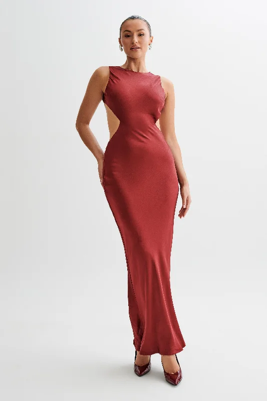 Boutique Recommendation Electra Satin Cut Out Maxi Dress - Berry