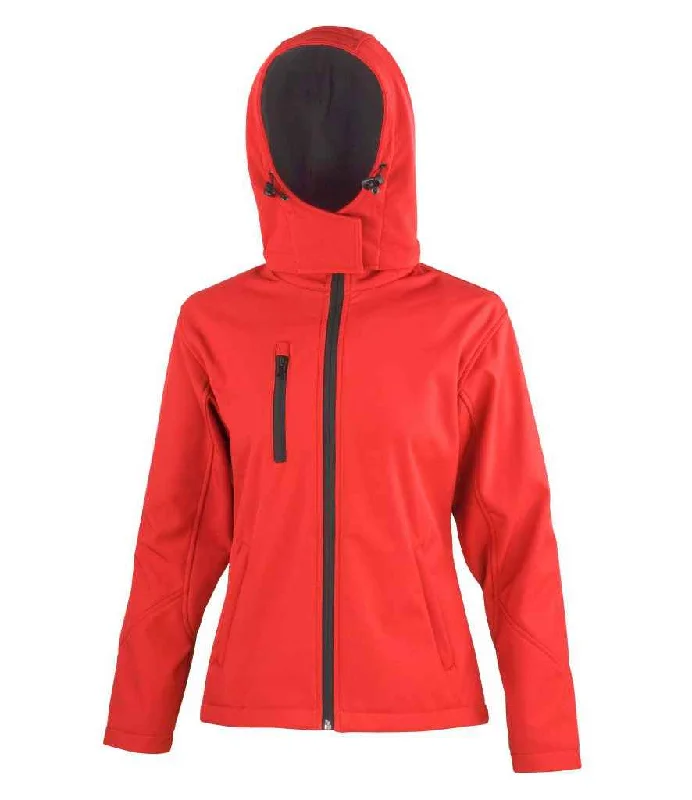 Advanced Customization Result Core Ladies Hooded Soft Shell Jacket | Red/Black