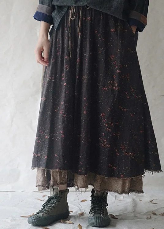 Modern Tailoring Women Black elastic waist drawstring print A Line Skirt Spring