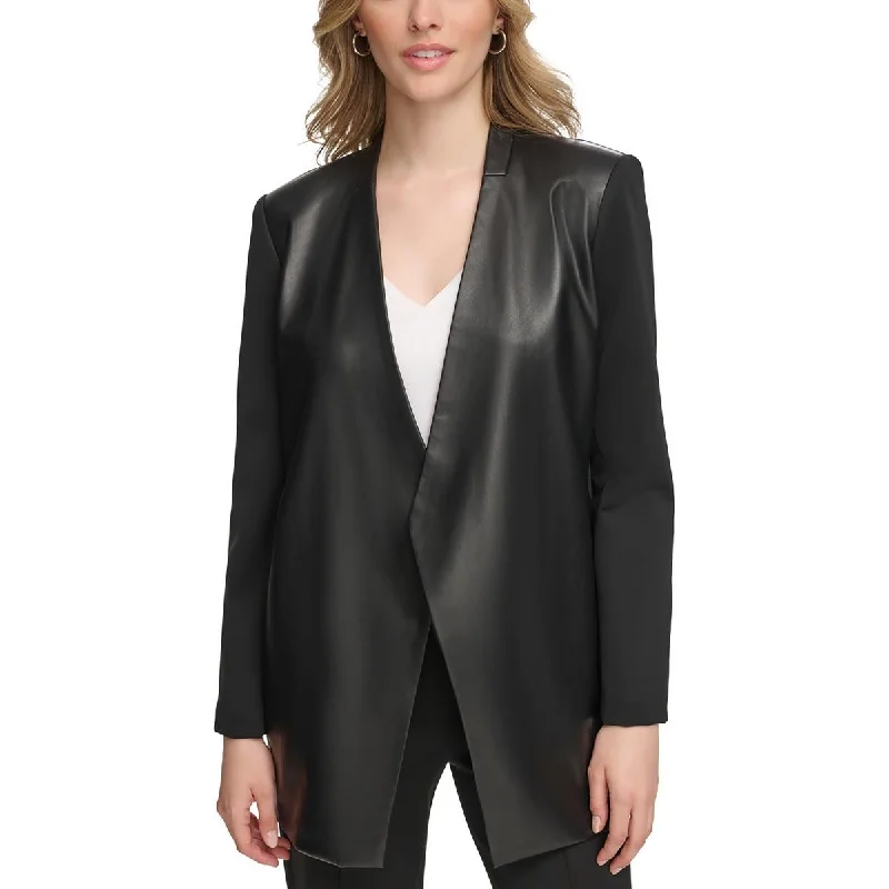 Personalized Wear Calvin Klein Womens Faux Leather Work Wear Open-Front Blazer