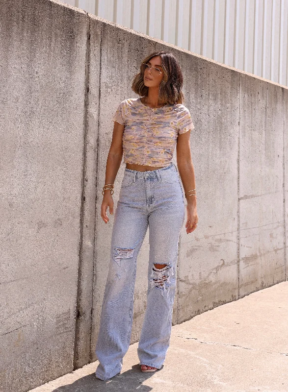 Celebrity Must-have Light Wash 90's Flare Denim