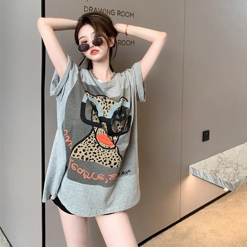 Noble And Elegant Casual loose printed mid-length ins super popular inner top
