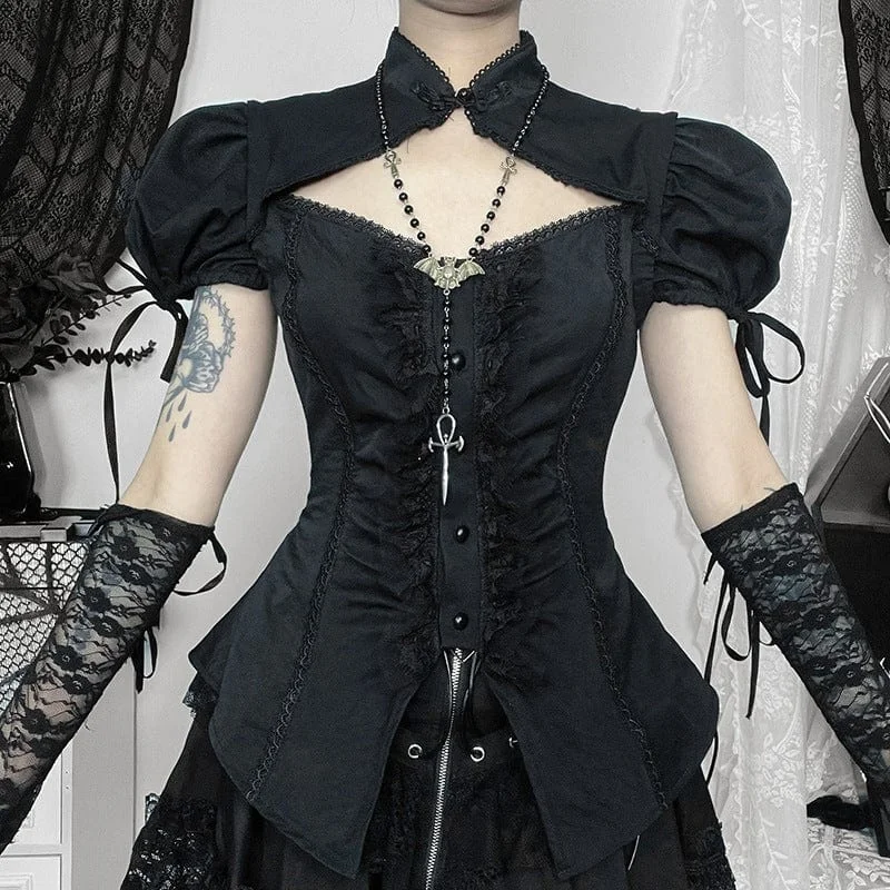 High-end Customization Women's Gothic Spaghetti Straps Cut-out Short Sleeved Shirt