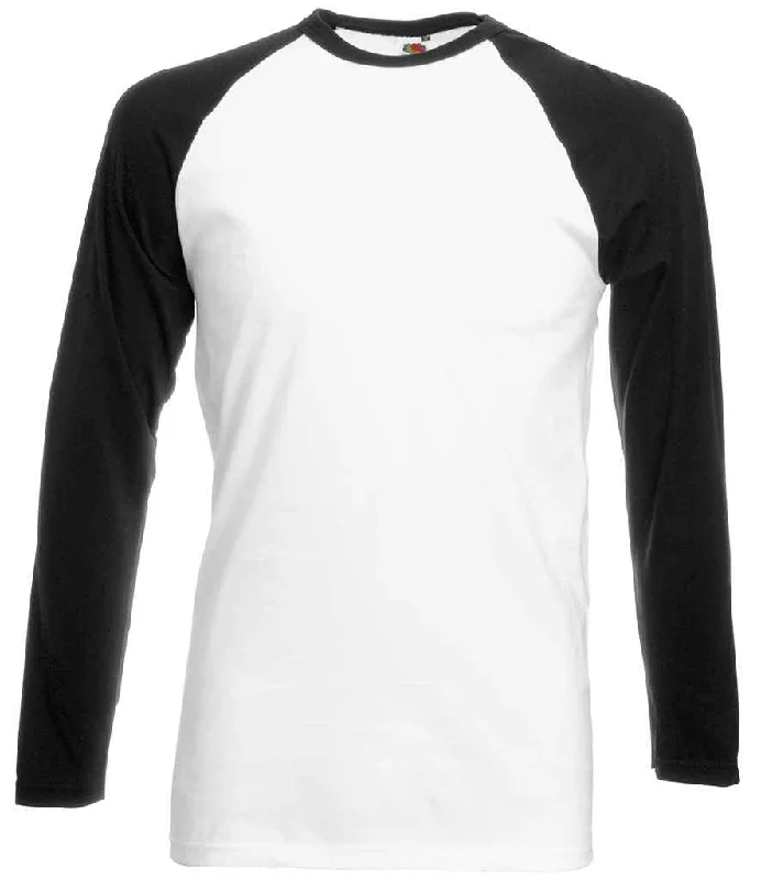 Soft And Comfortable Fruit of the Loom Contrast Long Sleeve Baseball T-Shirt | White/Black Soft And Comfortable Fruit of the Loom Contrast Long Sleeve Baseball T-Shirt | White/Black