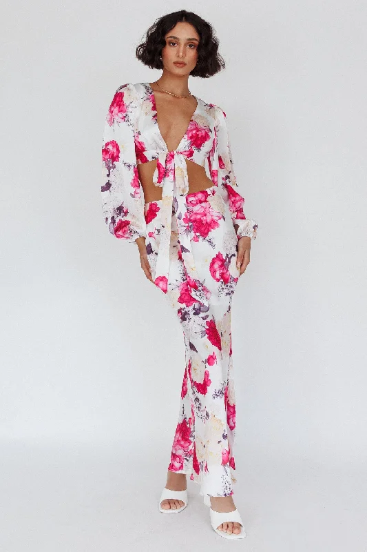 Avant-garde Design Meet Me In Fiji Maxi Skirt Floral Pink