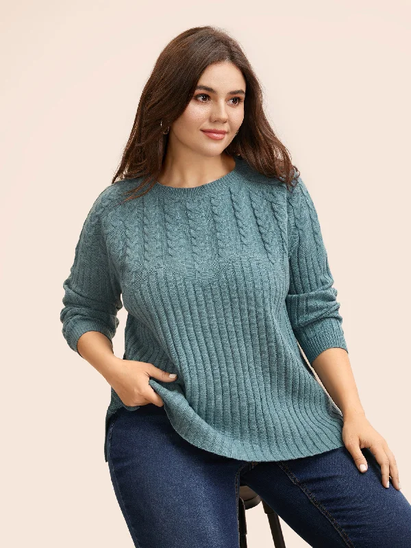 Elegant And Casual Solid Cable Knit Raglan Sleeve Pullover