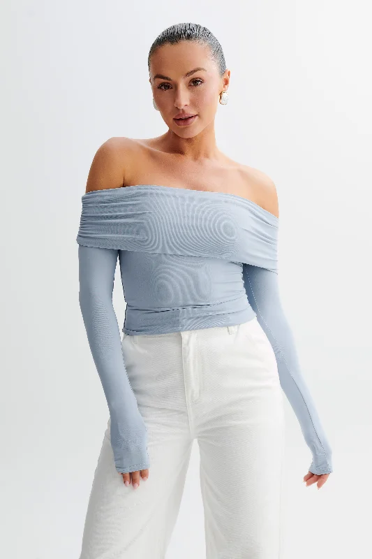 Classic Color Lucinda Recycled Nylon Off Shoulder Top - Dusty Blue