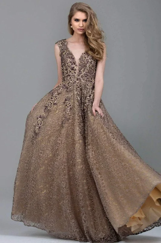 Eye-catching Personality Jovani - Beaded Cap Sleeve Lace A-Line Gown 55877SC