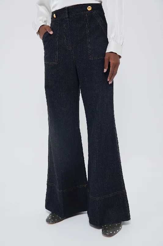 Modern Tailoring Dark Denim Wide Leg Palladian Pant
