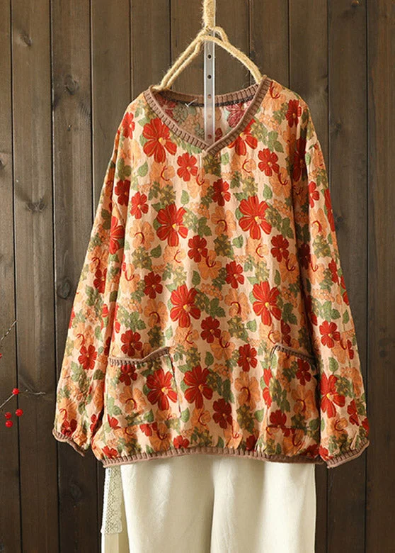 Exquisite Craftsmanship Women Apricot Yellow V Neck Print Knirt Patchwork T Shirt Long Sleeve Exquisite Craftsmanship Women Apricot Yellow V Neck Print Knirt Patchwork T Shirt Long Sleeve