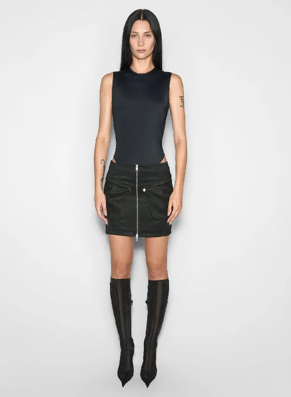Fashionable Prints black sleeveless shoulder logo bodysuit