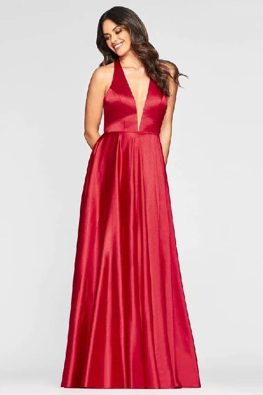 Exquisite Tailoring Faviana - Plunging V-Neck Charmeuse A-line Dress S10403 - 1 pc Red In Size 14 Available Exquisite Tailoring Faviana - Plunging V-Neck Charmeuse A-line Dress S10403 - 1 pc Red In Size 14 Available