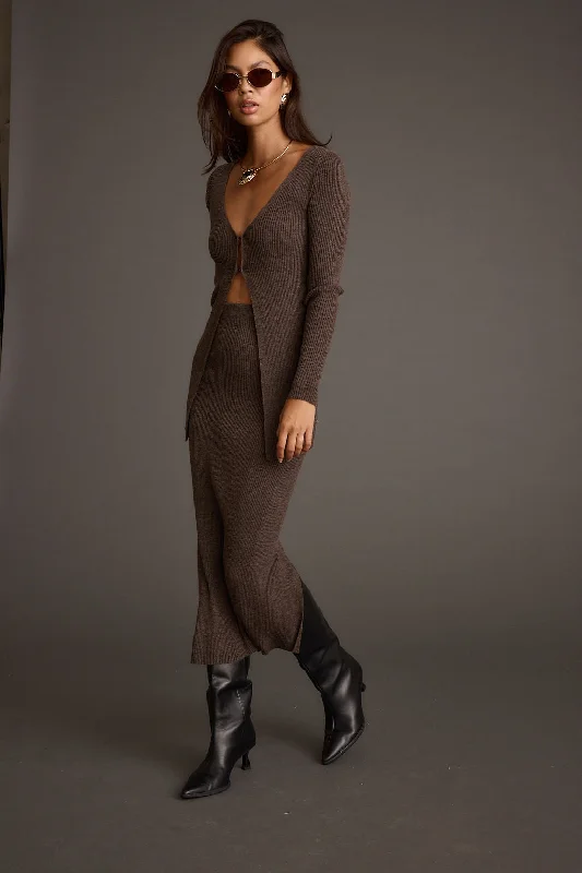 Fashionable Items Tusk Mocha Open Front Longline Knit Sweater