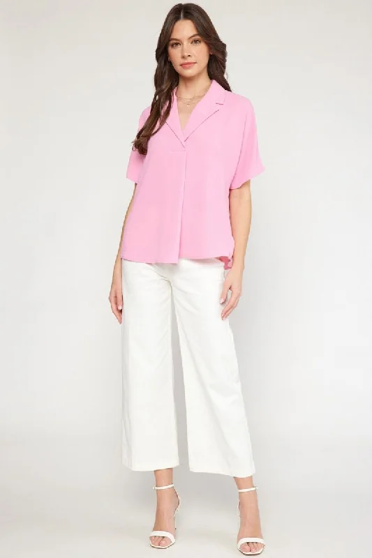 Celebrity Must-have Light Pink Short Sleeve Top | Boutique Elise | Leanna