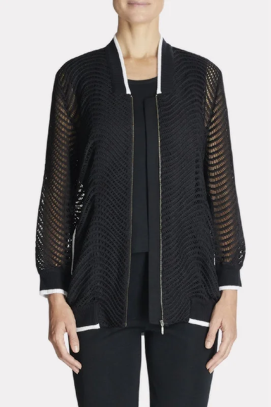 Exquisite Embroidery Mixed Grid Textured Bomber Jacket