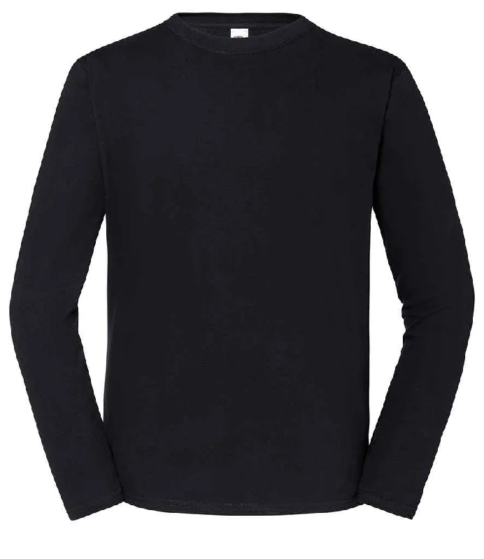 Luxury Style Fruit Loom Iconic 195 Premium Long Sleeve T-Shirt | Black