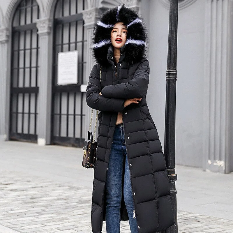 Integrated Design Slim Down Fake Fur Parkas Maxi Coats