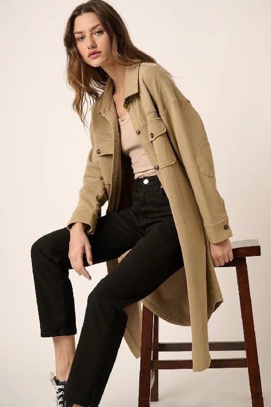Fashion Must-have Mittoshop Acid Wash French Terry Longline Shacket