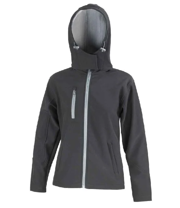 Comfortable And Versatile Result Core Ladies Hooded Soft Shell Jacket | Black/Grey