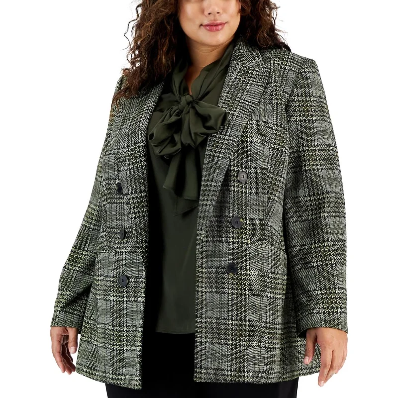 Luxury Style Bar III Womens Plus Plaid Double-Breasted Open-Front Blazer