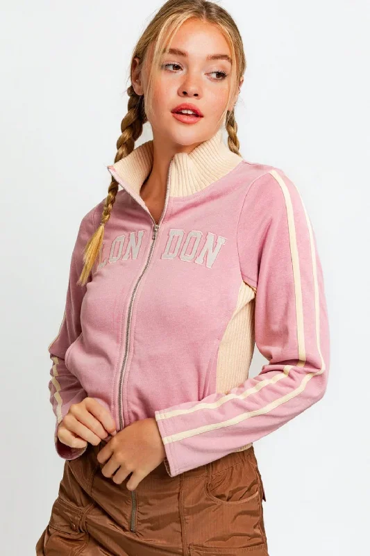 Fresh And Fashionable Le Lis Long Sleeve Mock Neck LONDON Embroidered Jacket