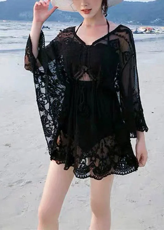 Elegant Wear Black Butterfly Holiday Bikini Cover Ups Summer