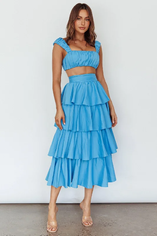 Fashion Selection Suenito Tiered Frill Maxi Skirt Blue