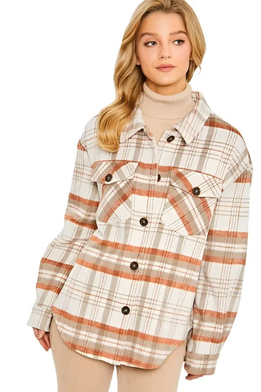 Modern Tailoring Womens Plaid Bust Pocket Shirt Shacket