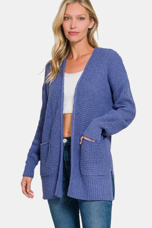 Lazy Home Zenana Waffle Open Front Sweater Cardigan
