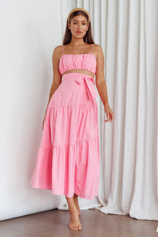 Luxury Style Bondi Waist Tie Maxi Skirt Pink