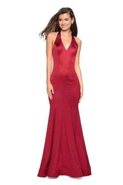 Modern Tailoring La Femme - Plunging Halter Trumpet Evening Dress 27653SC - 2 pcs Red In Size 6 and 8 Available Modern Tailoring La Femme - Plunging Halter Trumpet Evening Dress 27653SC - 2 pcs Red In Size 6 and 8 Available