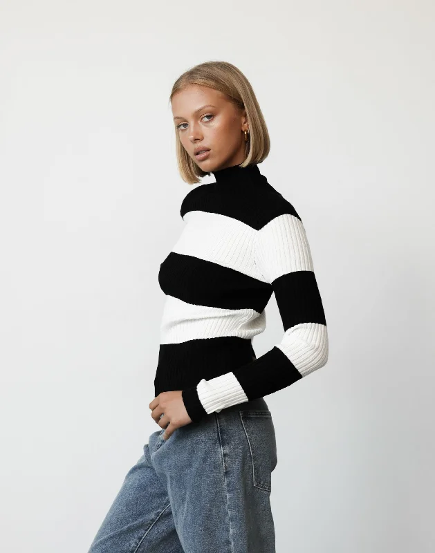 Fashionable Prints Russett Top (Black/White Stripe)