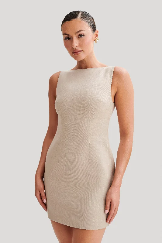 Youthful Vitality Angela Suiting Mini Dress - Taupe Pinstripe