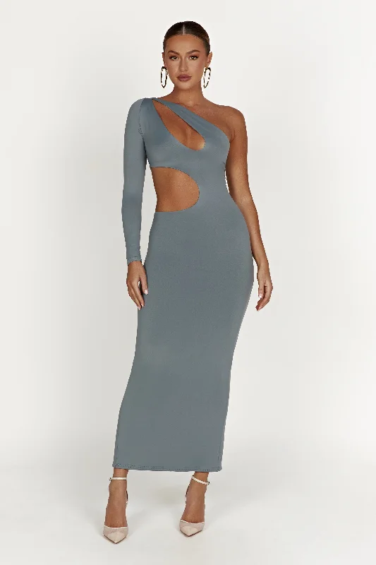 New Autumn And Winter Styles Joyce Recycled Nylon Cut Out Maxi Dress - Light Charcoal