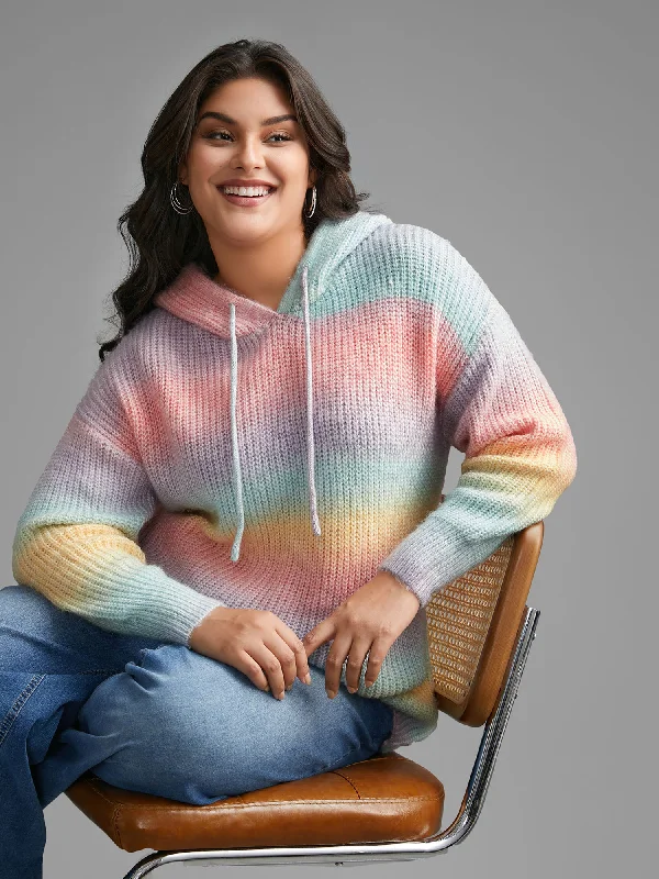 Elegant Design Ombre Contrast Hooded Drop Shoulder Pullover