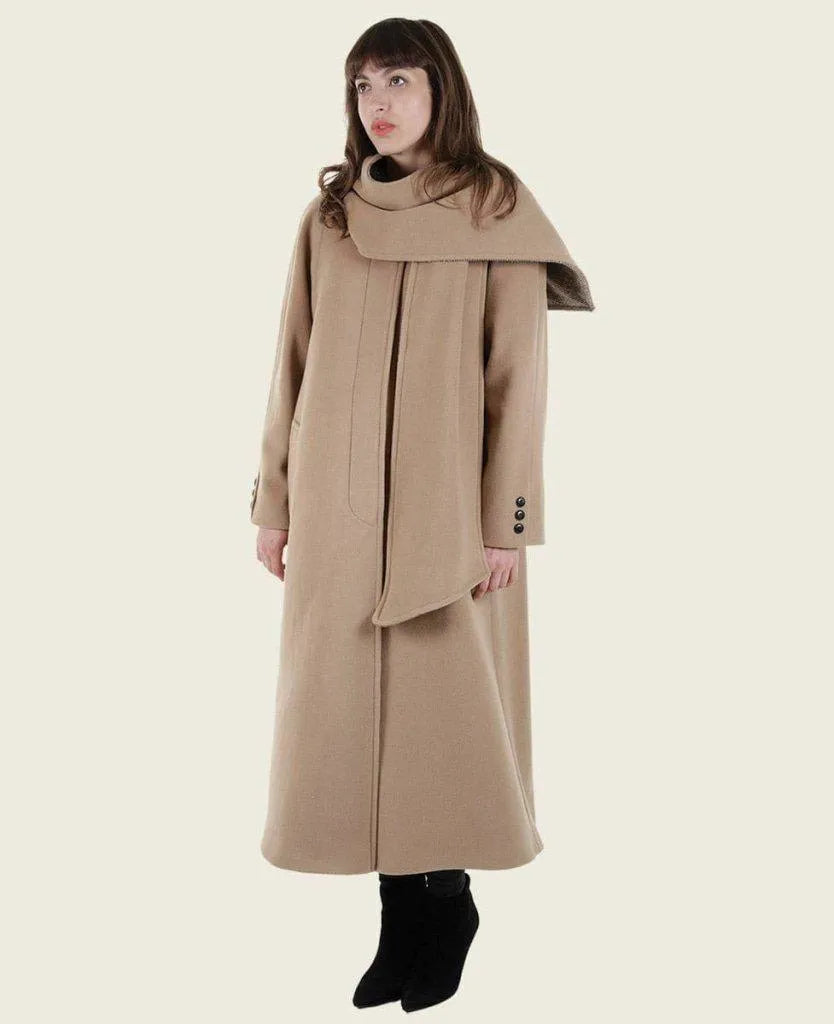 Classic And Versatile SCARPIA - Wool & Cashmere Overcoat With Scarf Detail