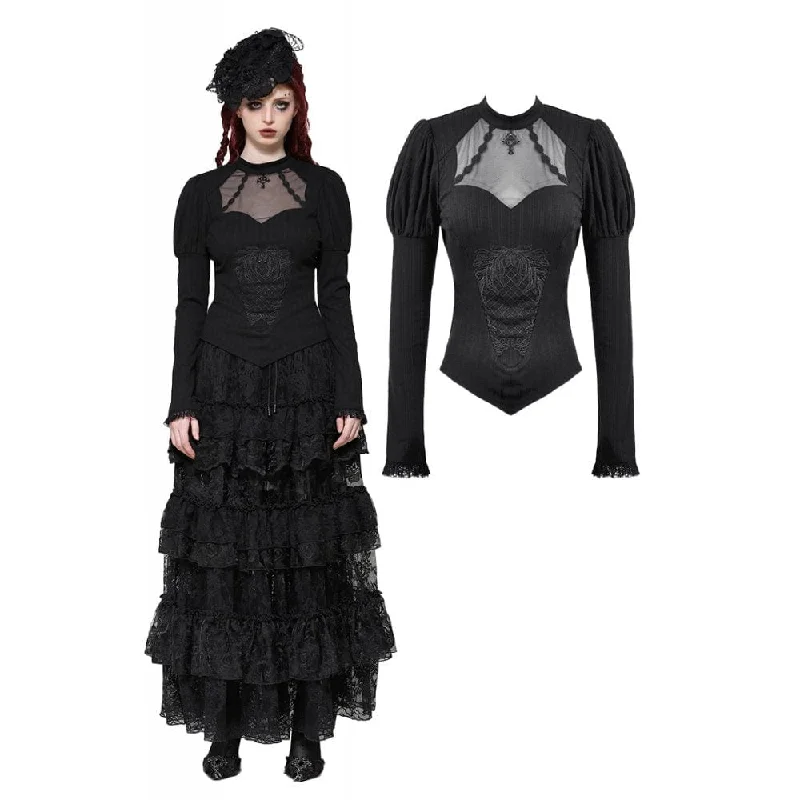 Exquisite Fabrics Women's Gothic Cut-out Mesh Long Sleeved Shirt