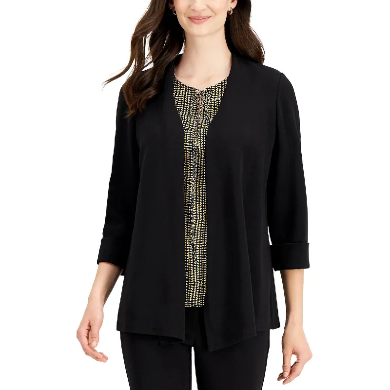 New Autumn And Winter Styles Kasper Womens Petites 3/4 Sleeve Knit Open-Front Blazer New Autumn And Winter Styles Kasper Womens Petites 3/4 Sleeve Knit Open-Front Blazer